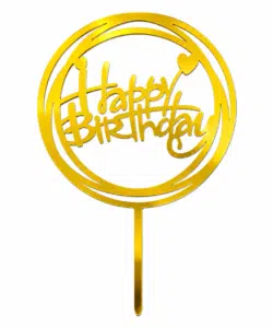 Happy Birthday Round Topper Goud Acryl Extra Dun