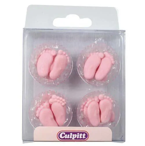 Culpitt suikerdecoratie baby voetjes roze pk/24