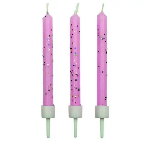 Pme candles pink glitter with holders pk/10 bij cake, bake & love 3 Pme candles pink glitter with holders pk/10