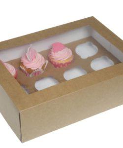 Cupcake doos 12 stuks Kraft met venster