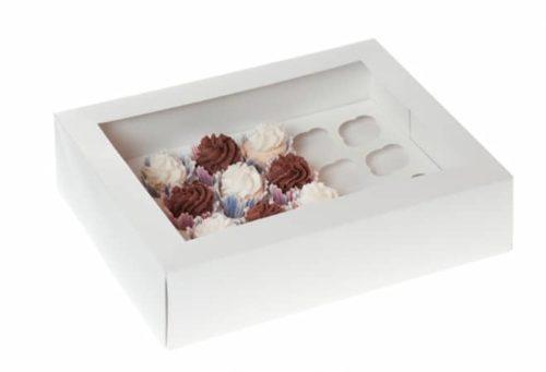 Mini cupcake doos 24 stuks wit met venster