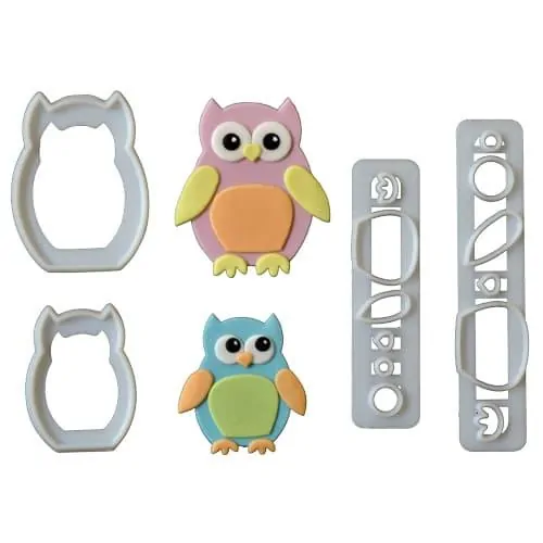 Fmm mummy & baby owl cutter set/4 bij cake, bake & love 3 Fmm mummy & baby owl cutter set/4