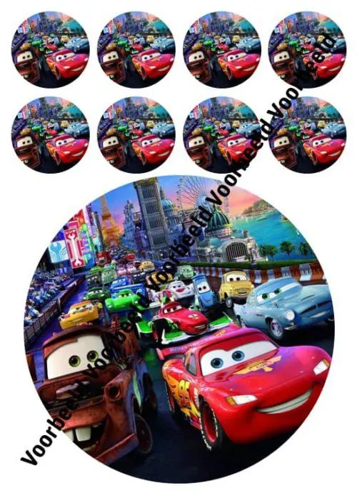 Cars 18 cm rond + 8 cupcakes
