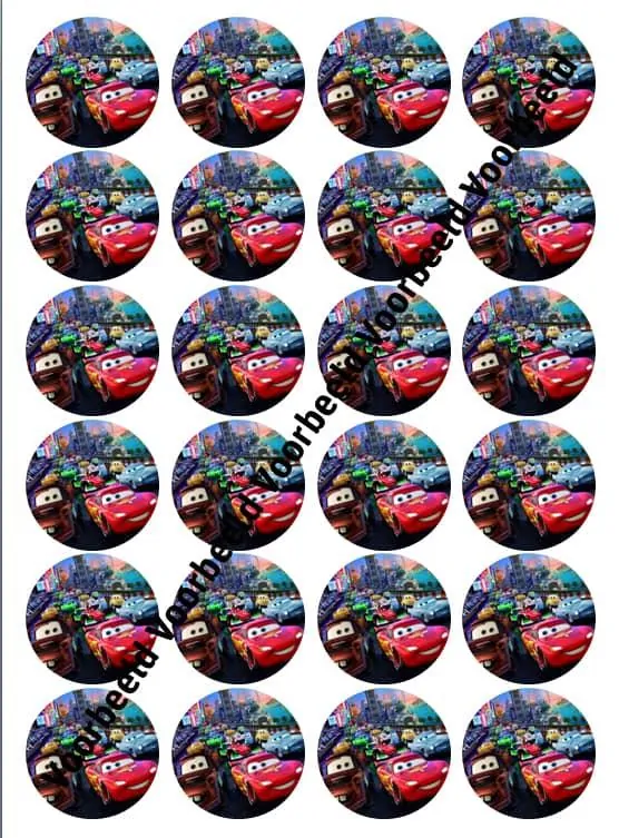 Eetbare cupcakeprint cars - 24 cupcake rondjes bij cake, bake & love 3 Cars 24 cupcakes