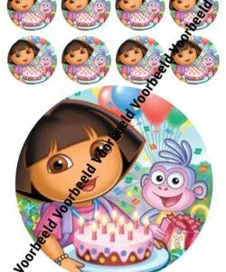 Dora 18 cm rond + 8 cupcakes