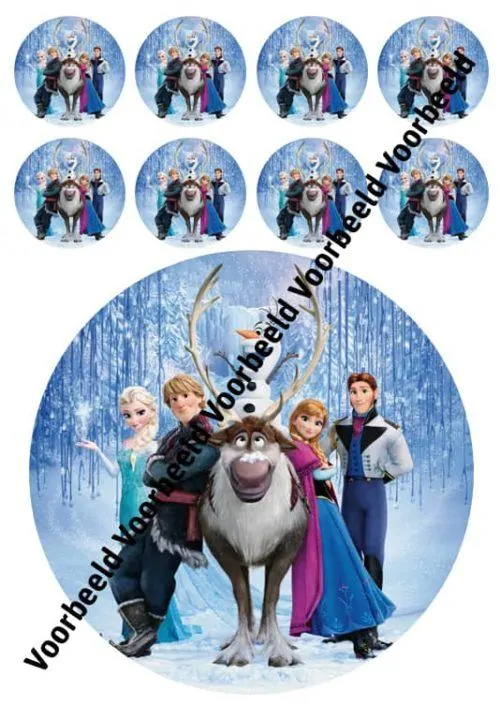 Frozen cast 18 cm rond + 8 cupcakes