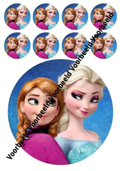 Frozen elsa & anna 1 18 cm rond + 8 cupcakes