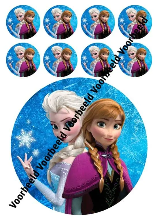 Eetbare taartprint frozen elsa & anna 2 - 18 cm rond rond + 8 cupcake rondjes bij cake, bake & love 3 Frozen elsa & anna 2 18 cm rond + 8 cupcakes