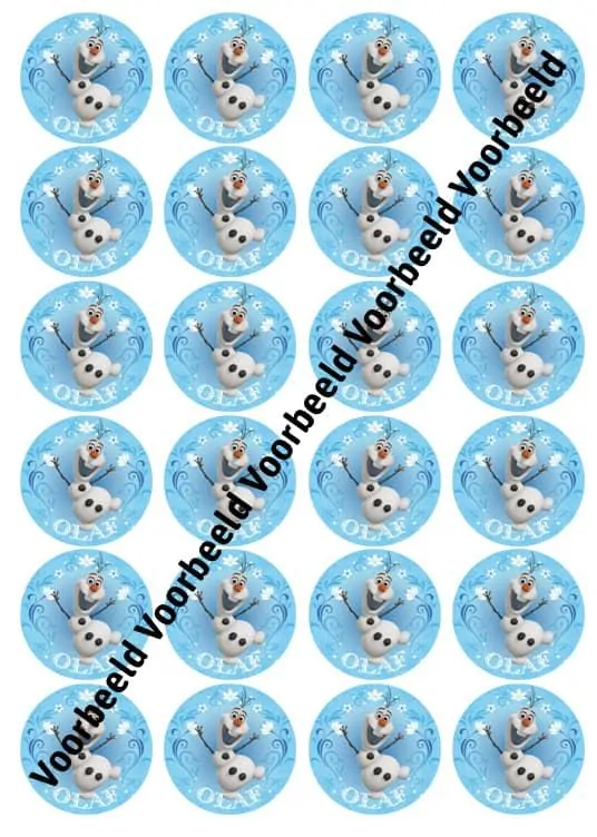 Eetbare cupcakeprint frozen olaf - 24 cupcake rondjes bij cake, bake & love 3 Frozen olaf 24 cupcakes