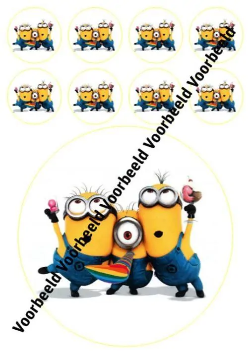 Minions 1 18 cm rond + 8 cupcakes