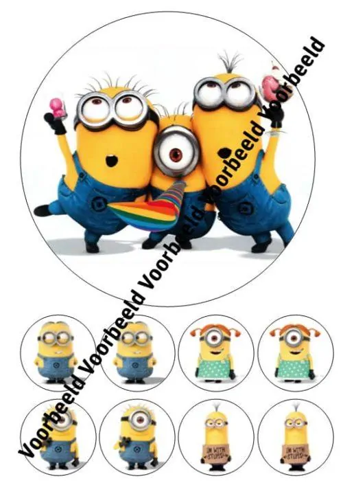 Minions 2 18 cm rond + 8 cupcakes