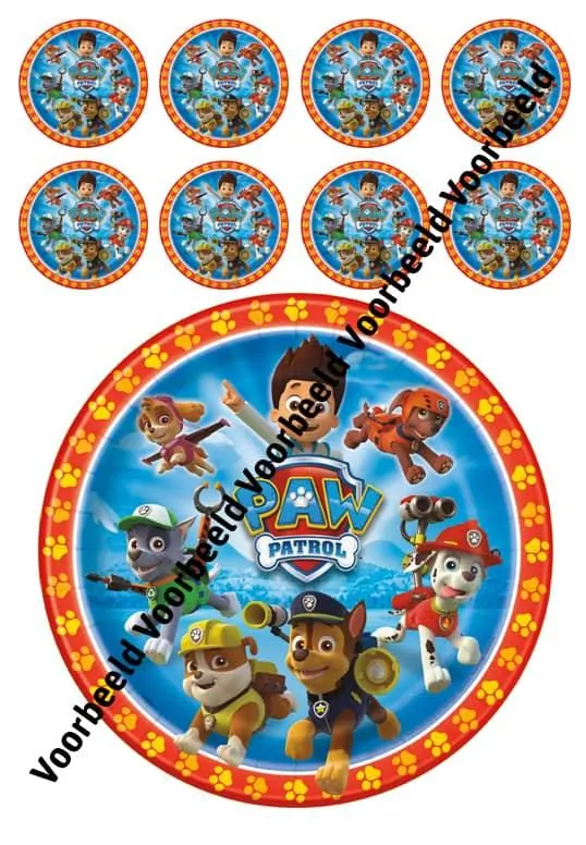 Eetbare taartprint pawpatrol 2 - 18 cm rond rond + 8 cupcake rondjes bij cake, bake & love 3 Pawpatrol 2 18 cm rond + 8 cupcakes