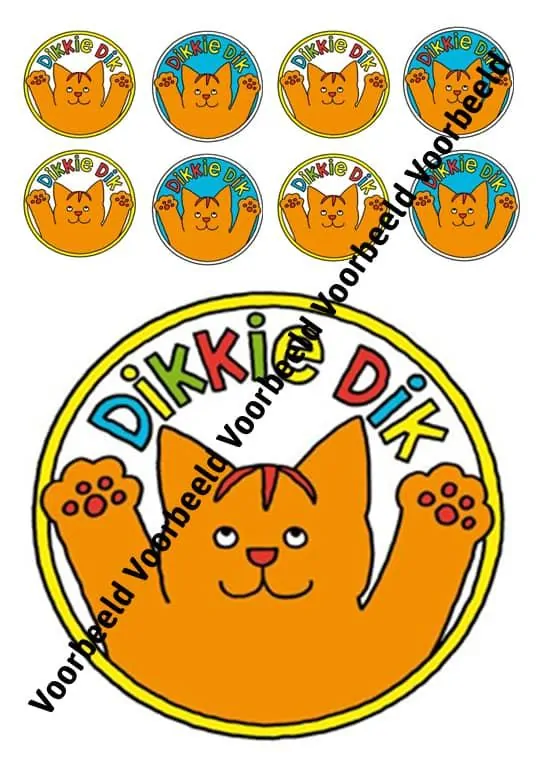 Eetbare taartprint dikkie dik - 18 cm rond + 8 cupcake rondjes bij cake, bake & love 3 Dikkie dik 18 cm + 8 cupcakes