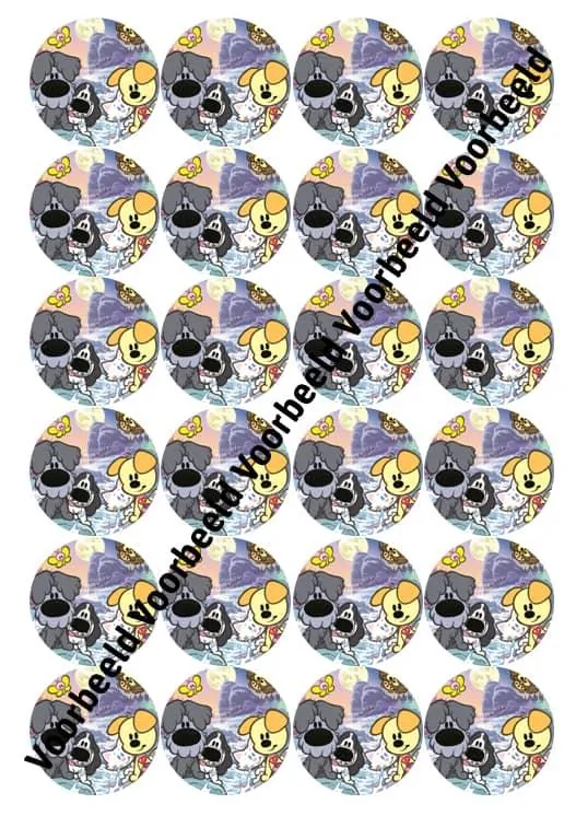 Eetbare cupcakeprint woezel en pip film - 24 cupcake rondjes bij cake, bake & love 3 Woezel en pip film 24 cupcakes