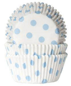 House of Marie Baking cups Stip Wit/Baby Blauw pk/50