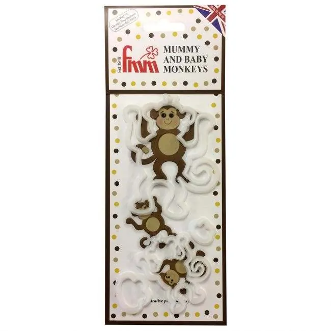 Fmm mummy and baby monkey cutter set/4 bij cake, bake & love 4 Fmm mummy and baby monkey cutter set/4