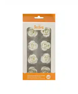 Suikerdecoraties 8 witte rozen 2 cm