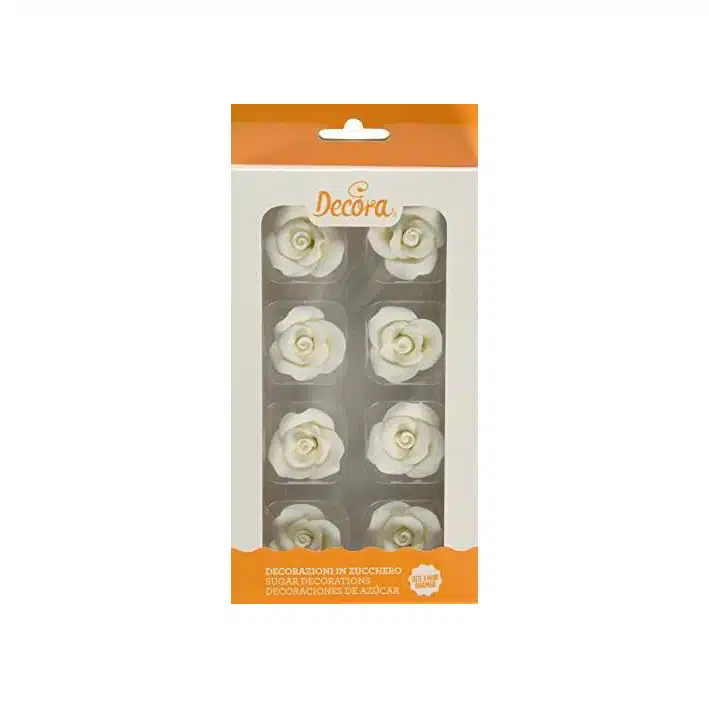 Suikerdecoraties 8 witte rozen 2 cm bij cake, bake & love 5 Suikerdecoraties 8 witte rozen 2 cm
