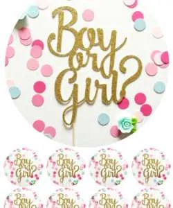Eetbare Taartprint Gender Reveal Boy Or Girl - 18 cm rond + 8 cupcake rondjes