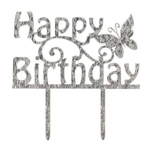 Cake star caketopper acryl zilver happy birthday bij cake, bake & love 5