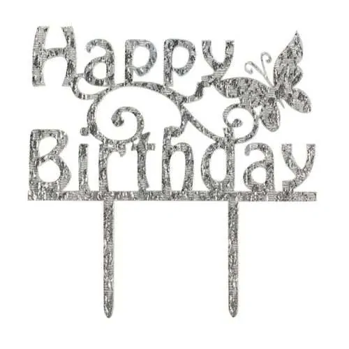 Cake star caketopper acryl zilver happy birthday