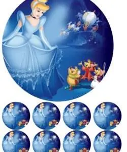 Eetbare Taartprint Assepoester - 18 cm rond + 8 cupcake rondjes