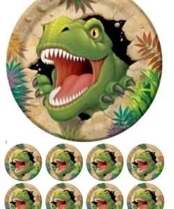 Eetbare Taartprint Dinosaurus - 18 cm rond + 8 cupcake rondjes