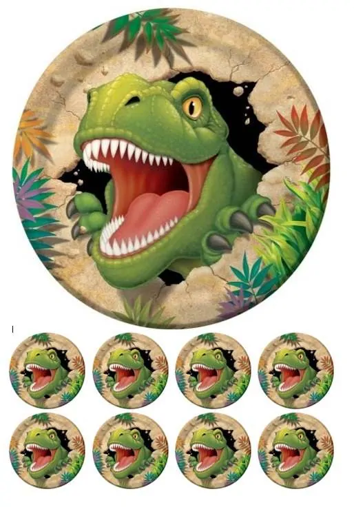 Eetbare taartprint dinosaurus - 18 cm rond + 8 cupcake rondjes bij cake, bake & love 5 Eetbare taartprint dinosaurus - 18 cm rond + 8 cupcake rondjes