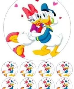 Eetbare Taartprint Donald & Katrien 18cm + 8 cupcake rondjes