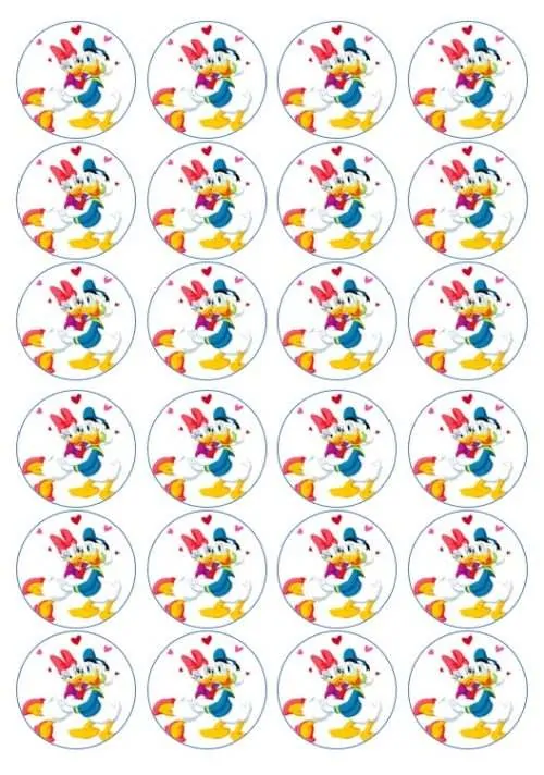 Eetbare cupcakeprint donald & katrien - 24 cupcake rondjes