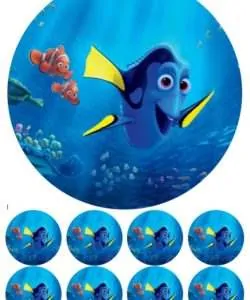 Eetbare Taartprint Finding Dory - 18 cm rond + 8 cupcake rondjes