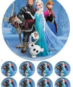 Eetbare Taartprint Frozen Cast 2 - 18 cm rond + 8 cupcake rondjes