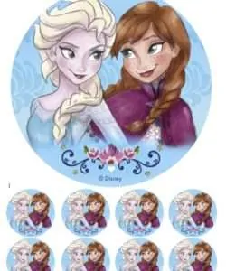 Eetbare Taartprint Frozen Elsa & Anna cartoon 18cm + 8 cupcake rondjes