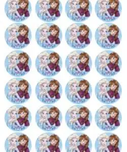 Eetbare Cupcakeprint Frozen Elsa & Anna cartoon - 24 cupcake rondjes