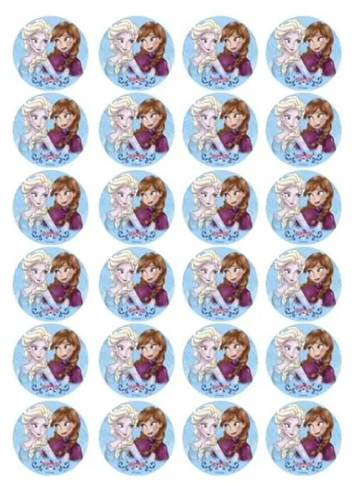 Eetbare cupcakeprint frozen elsa & anna cartoon - 24 cupcake rondjes