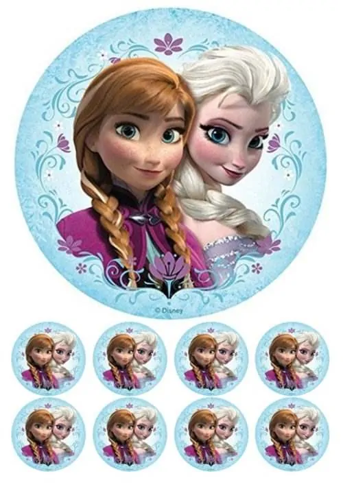Eetbare taartprint frozen elsa & anna 3 - 18 cm rond + 8 cupcake rondjes