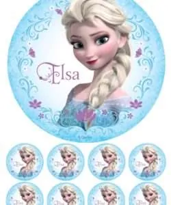 Eetbare Taartprint Frozen Elsa 3 - 18 cm rond + 8 cupcake rondjes