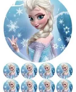 Eetbare Taartprint Frozen Elsa 4 - 18 cm rond + 8 cupcake rondjes