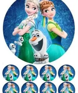 Eetbare Taartprint Frozen Fever - 18 cm rond + 8 cupcake rondjes
