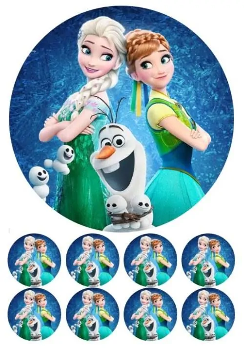 Eetbare taartprint frozen fever - 18 cm rond + 8 cupcake rondjes