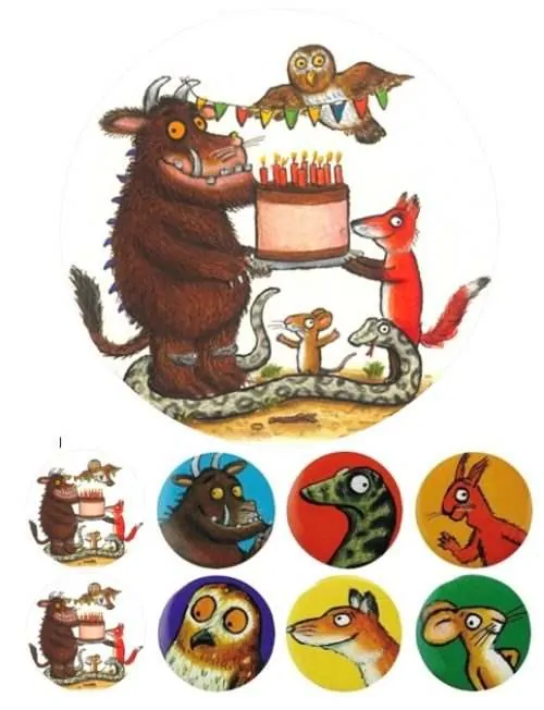Eetbare taartprint gruffalo - 18 cm rond + 8 cupcake rondjes
