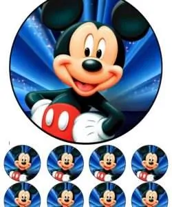 Eetbare Taartprint Mickey Mouse 2 - 18 cm rond + 8 cupcake rondjes