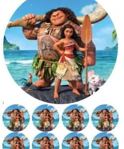 Eetbare Taartprint Moana 1 - 18 cm rond + 8 cupcake rondjes