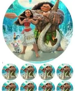 Eetbare Taartprint Moana 2 - 18 cm rond + 8 cupcake rondjes