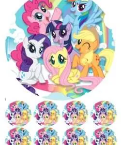 Eetbare Taartprint My Little Pony 1 - 18 cm rond + 8 cupcake rondjes