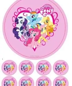 Eetbare Taartprint My Little Pony 2 - 18 cm rond + 8 cupcake rondjes