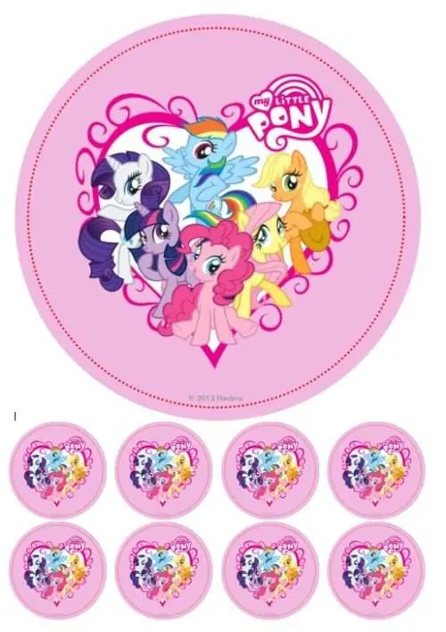 Eetbare taartprint my little pony 2 - 18 cm rond + 8 cupcake rondjes