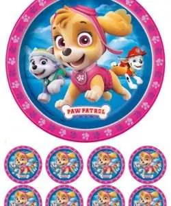 Eetbare Taartprint Paw Patrol Skye 2 - 18 cm rond + 8 cupcake rondjes