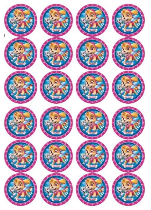Eetbare cupcakeprint paw patrol skye 2 - 24 cupcake rondjes