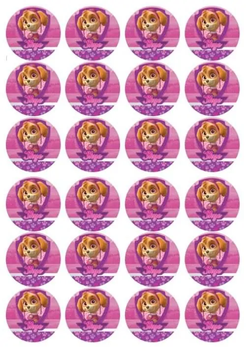 Eetbare cupcakeprint paw patrol skye 3 - 24 cupcake rondjes